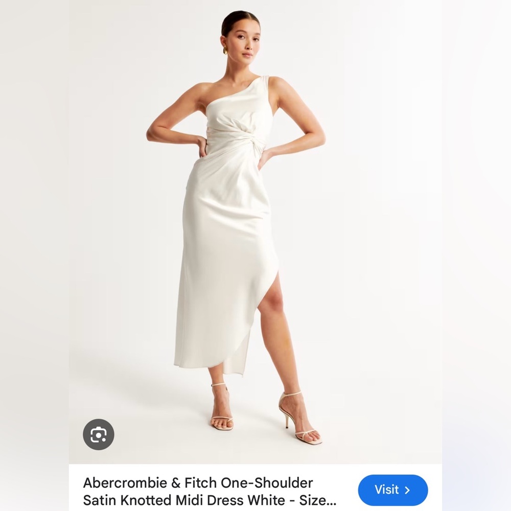 Abercrombie One Shoulder Satin Knotted Midi Dress - White